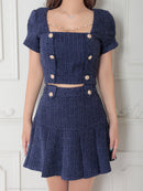 an/AOC-3757/ミニドレス/キャバドレス/セットアップ/プリーツ/ツイード/ダブルボタン/スクエアネック/袖あり