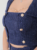 an/AOC-3757/ミニドレス/キャバドレス/セットアップ/プリーツ/ツイード/ダブルボタン/スクエアネック/袖あり