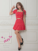 an/AOC-3757/ミニドレス/キャバドレス/セットアップ/プリーツ/ツイード/ダブルボタン/スクエアネック/袖あり