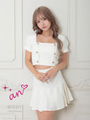 an/AOC-3757/ミニドレス/キャバドレス/セットアップ/プリーツ/ツイード/ダブルボタン/スクエアネック/袖あり