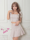 an/AOC-3757/ミニドレス/キャバドレス/セットアップ/プリーツ/ツイード/ダブルボタン/スクエアネック/袖あり