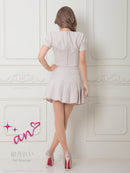 an/AOC-3757/ミニドレス/キャバドレス/セットアップ/プリーツ/ツイード/ダブルボタン/スクエアネック/袖あり