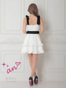 an/AOC-3758/ミニドレス/キャバドレス/リボン/フレア/ウエストリボン/フロントジップ/ショルダーリボン/フリル