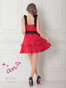 an/AOC-3758/ミニドレス/キャバドレス/リボン/フレア/ウエストリボン/フロントジップ/ショルダーリボン/フリル