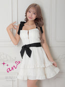 an/AOC-3758/ミニドレス/キャバドレス/リボン/フレア/ウエストリボン/フロントジップ/ショルダーリボン/フリル