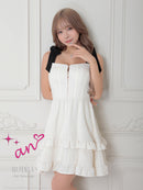 an/AOC-3758/ミニドレス/キャバドレス/リボン/フレア/ウエストリボン/フロントジップ/ショルダーリボン/フリル