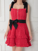 an/AOC-3758/ミニドレス/キャバドレス/リボン/フレア/ウエストリボン/フロントジップ/ショルダーリボン/フリル