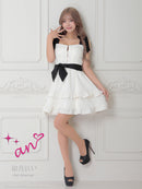 an/AOC-3758/ミニドレス/キャバドレス/リボン/フレア/ウエストリボン/フロントジップ/ショルダーリボン/フリル