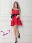 an/AOC-3758/ミニドレス/キャバドレス/リボン/フレア/ウエストリボン/フロントジップ/ショルダーリボン/フリル