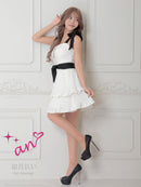 an/AOC-3758/ミニドレス/キャバドレス/リボン/フレア/ウエストリボン/フロントジップ/ショルダーリボン/フリル