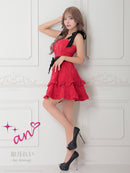 an/AOC-3758/ミニドレス/キャバドレス/リボン/フレア/ウエストリボン/フロントジップ/ショルダーリボン/フリル