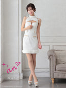 an/AOC-3760/ミニドレス/キャバドレス/ハイネック/カットアウト/ノースリーブ/フロントジップ/裾ファー/赤/白