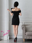 an/AOC-3763/ワンピース/キャバドレス/ミニドレス/オフショル/ショルダーリボン/ラメ生地/サイドジップ/ タイト