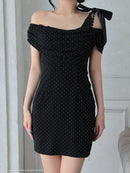 an/AOC-3763/ワンピース/キャバドレス/ミニドレス/オフショル/ショルダーリボン/ラメ生地/サイドジップ/ タイト