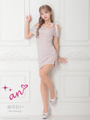 an/AOC-3763/ワンピース/キャバドレス/ミニドレス/オフショル/ショルダーリボン/ラメ生地/サイドジップ/ タイト