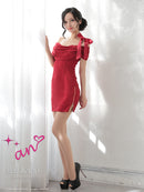 an/AOC-3763/ワンピース/キャバドレス/ミニドレス/オフショル/ショルダーリボン/ラメ生地/サイドジップ/ タイト