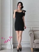 an/AOC-3763/ワンピース/キャバドレス/ミニドレス/オフショル/ショルダーリボン/ラメ生地/サイドジップ/ タイト