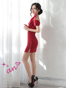 an/AOC-3763/ワンピース/キャバドレス/ミニドレス/オフショル/ショルダーリボン/ラメ生地/サイドジップ/ タイト