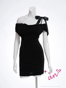 an/AOC-3763/ワンピース/キャバドレス/ミニドレス/オフショル/ショルダーリボン/ラメ生地/サイドジップ/ タイト