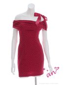 an/AOC-3763/ワンピース/キャバドレス/ミニドレス/オフショル/ショルダーリボン/ラメ生地/サイドジップ/ タイト