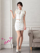 an/AOC-3766/ミニドレス/キャバドレス/セットアップ/ノースリーブ/フリル/フロントジップ