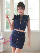 an/AOC-3766/ミニドレス/キャバドレス/セットアップ/ノースリーブ/フリル/フロントジップ