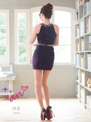 an/AOC-3767/セットアップ/キャバドレス/ワンカラー/ホルターネック/タイト/ジップデザイン/カットアウト/ルナさん着用