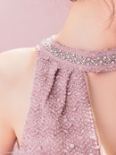 an/AOC-3767/セットアップ/キャバドレス/ワンカラー/ホルターネック/タイト/ジップデザイン/カットアウト/ルナさん着用