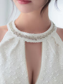 an/AOC-3767/セットアップ/キャバドレス/ワンカラー/ホルターネック/タイト/ジップデザイン/カットアウト/ルナさん着用