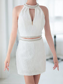 an/AOC-3767/セットアップ/キャバドレス/ワンカラー/ホルターネック/タイト/ジップデザイン/カットアウト/ルナさん着用