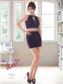 an/AOC-3767/セットアップ/キャバドレス/ワンカラー/ホルターネック/タイト/ジップデザイン/カットアウト/ルナさん着用