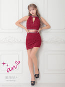 an/AOC-3767/セットアップ/キャバドレス/ワンカラー/ホルターネック/タイト/ジップデザイン/カットアウト/ルナさん着用