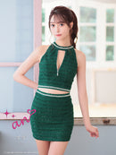 an/AOC-3767/セットアップ/キャバドレス/ワンカラー/ホルターネック/タイト/ジップデザイン/カットアウト/ルナさん着用