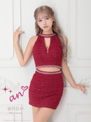 an/AOC-3767/セットアップ/キャバドレス/ワンカラー/ホルターネック/タイト/ジップデザイン/カットアウト/ルナさん着用