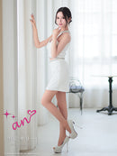 an/AOC-3767/セットアップ/キャバドレス/ワンカラー/ホルターネック/タイト/ジップデザイン/カットアウト/ルナさん着用