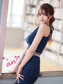 an/AOC-3767/セットアップ/キャバドレス/ワンカラー/ホルターネック/タイト/ジップデザイン/カットアウト/ルナさん着用