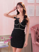 an/AOC-3768/ミニドレス/キャバドレス/ショルダービジュー/リボン/フロントジップ/タイトドレス