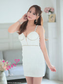 an/AOC-3768/ミニドレス/キャバドレス/ショルダービジュー/リボン/フロントジップ/タイトドレス