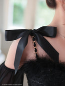 an/AOC-3770/ミニドレス/キャバドレス/袖あり/長袖/ ショルダーリボン/ ファー/フロントジッパー/ショルダーチェーン/タイトドレス