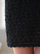 an/AOC-3770/ミニドレス/キャバドレス/袖あり/長袖/ ショルダーリボン/ ファー/フロントジッパー/ショルダーチェーン/タイトドレス