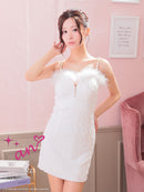 an/AOC-3770/ミニドレス/キャバドレス/袖あり/長袖/ ショルダーリボン/ ファー/フロントジッパー/ショルダーチェーン/タイトドレス