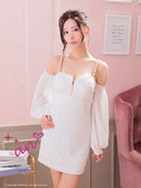 an/AOC-3770/ミニドレス/キャバドレス/袖あり/長袖/ ショルダーリボン/ ファー/フロントジッパー/ショルダーチェーン/タイトドレス