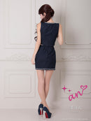 an/AOC-3786/ミニドレス/キャバドレス/セットアップ/ラメツイード/ビジュー/フロントジップ/ノースリーブ/スクエアネック