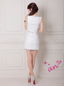 an/AOC-3786/ミニドレス/キャバドレス/セットアップ/ラメツイード/ビジュー/フロントジップ/ノースリーブ/スクエアネック