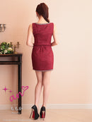 an/AOC-3786/ミニドレス/キャバドレス/セットアップ/ラメツイード/ビジュー/フロントジップ/ノースリーブ/スクエアネック