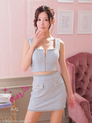 an/AOC-3786/ミニドレス/キャバドレス/セットアップ/ラメツイード/ビジュー/フロントジップ/ノースリーブ/スクエアネック