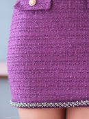 an/AOC-3786/ミニドレス/キャバドレス/セットアップ/ラメツイード/ビジュー/フロントジップ/ノースリーブ/スクエアネック