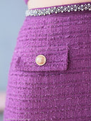 an/AOC-3786/ミニドレス/キャバドレス/セットアップ/ラメツイード/ビジュー/フロントジップ/ノースリーブ/スクエアネック