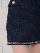 an/AOC-3786/ミニドレス/キャバドレス/セットアップ/ラメツイード/ビジュー/フロントジップ/ノースリーブ/スクエアネック