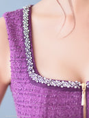 an/AOC-3786/ミニドレス/キャバドレス/セットアップ/ラメツイード/ビジュー/フロントジップ/ノースリーブ/スクエアネック